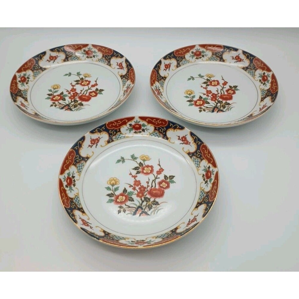 Momoyama Kyoto Japan Floral Soup Pasta Bowls Set Of 3 Vtg Montgomery Ward